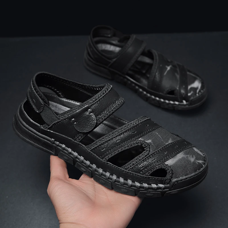 

Men Summer Sandals breathable Fashion Soft Comfortable Genuine Leather Man Durable Sandals handmade sewing Casual Flats sandals
