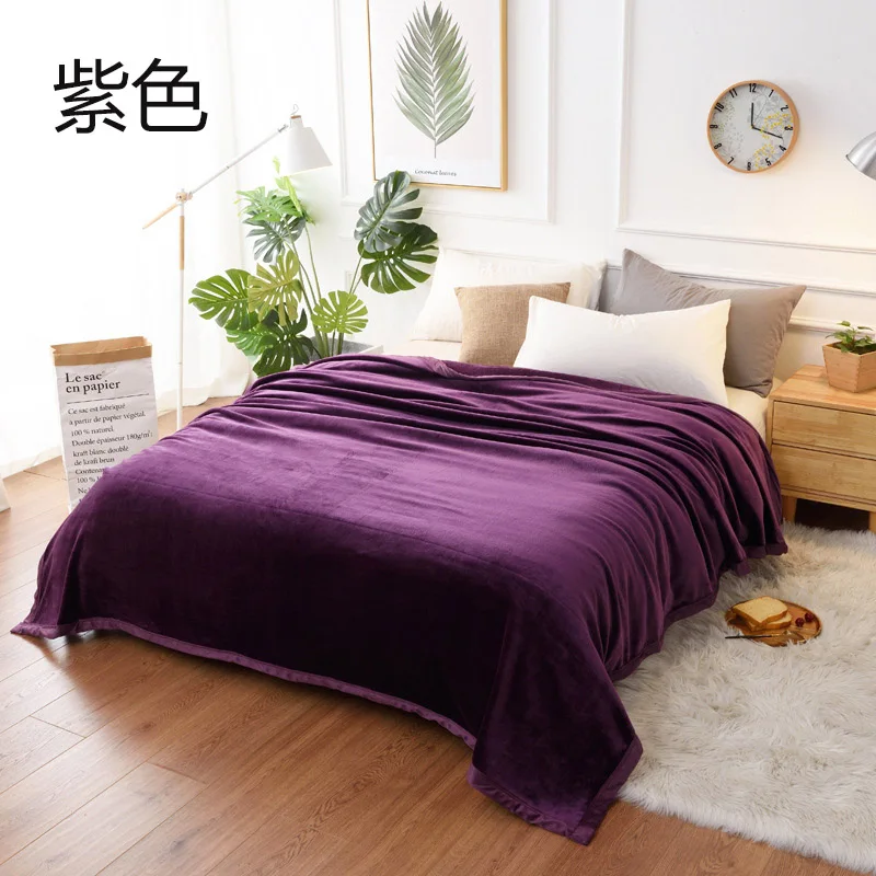 Зимнее большое одеяло из кораллового флиса, тканевое одеяло, однотонное постельное белье, простыня для спальни, диван, одеяло для украшения дома - Цвет: Purple