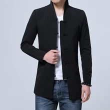 MYAZHOU, высокое качество, мужской повседневный однотонный хлопковый пиджак с длинными рукавами, китайский стиль, мужские повседневные тонкие длинные блейзеры, S-3XL