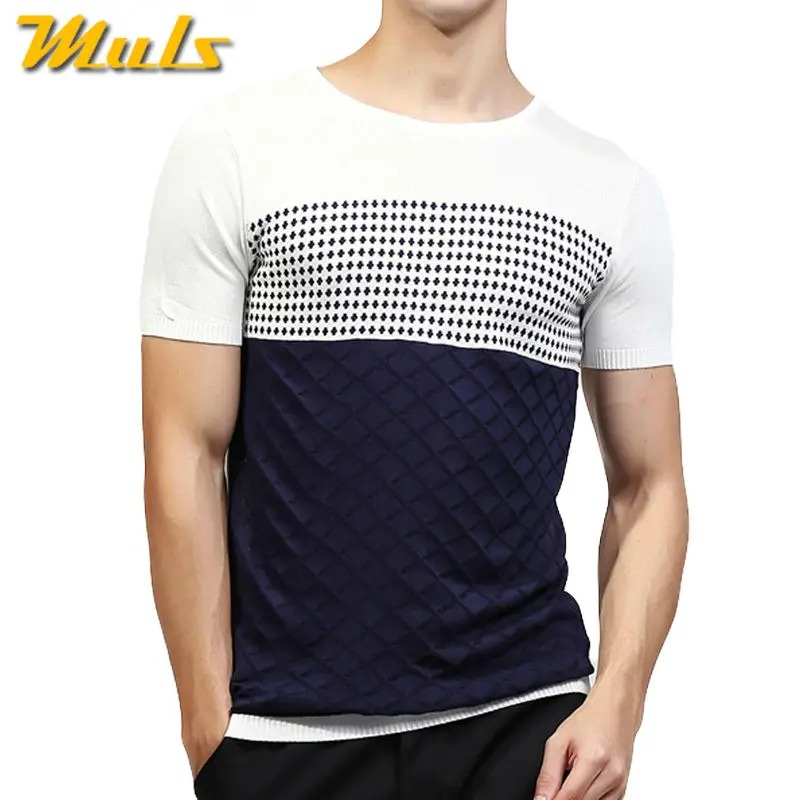 

T-shirt male O neck knitted short Polka Dot Men Tshirts Cool breathable Tshirt brand clothing man fitted size M-3XL MS1773