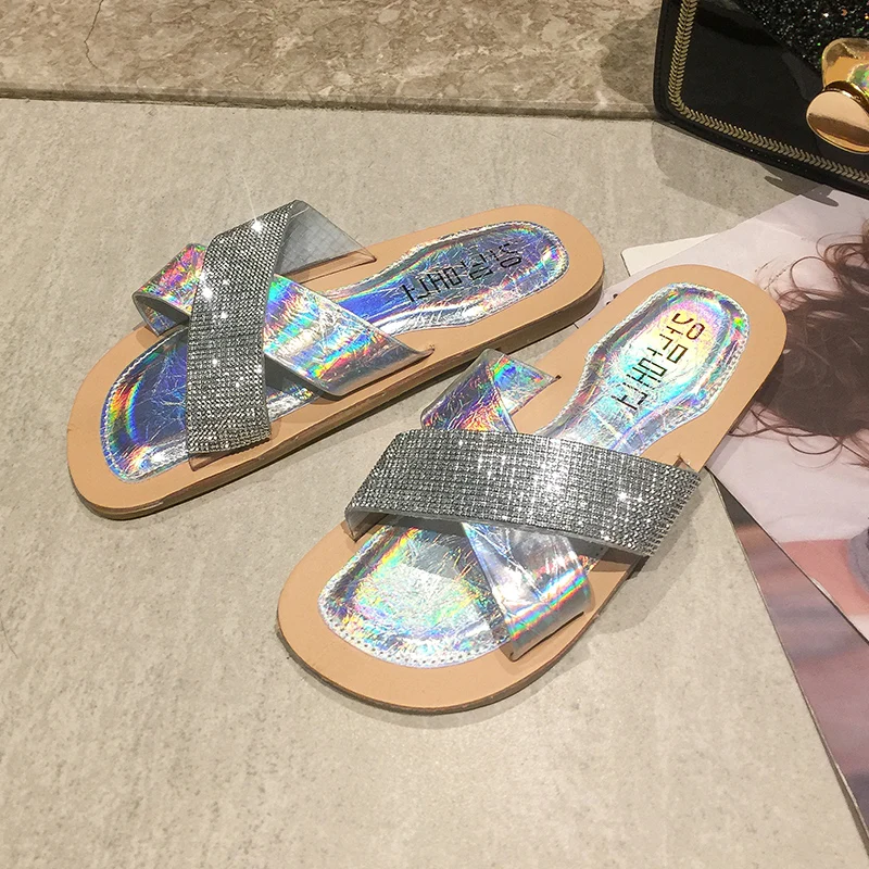 

Women Sandals Flips Flops 2019 Summer Style Shoes Flat Sandals Fashion Rhinestones Platform Female Slides New Shoes