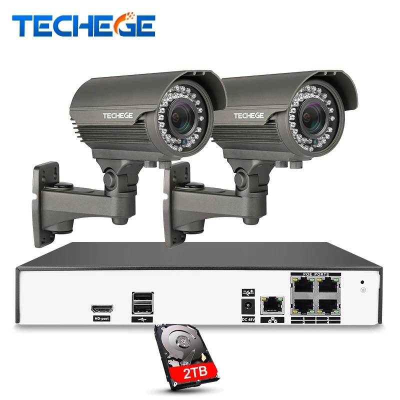 

Techege 4CH Video System H.265 PoE NVR 2560*1440 2.8-12mm manual lens 4MP IP Camera Night Vision POE CCTV System Email Alert