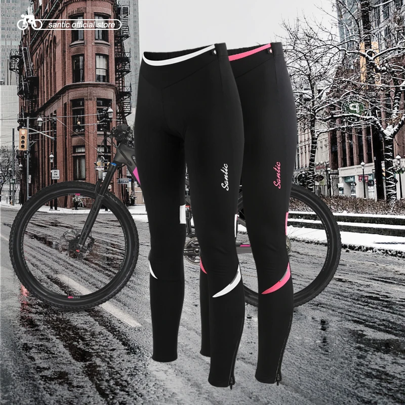 Santic Women Cycling Fleece Padded Pants Winter 4D Cushion Pad