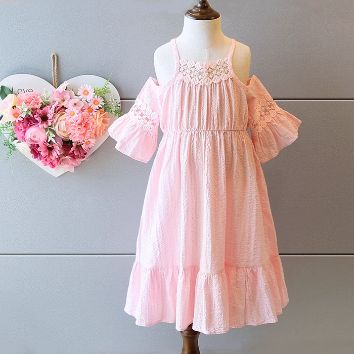 girls dress lace flower cotton summer dress Strap shoulderless white ...