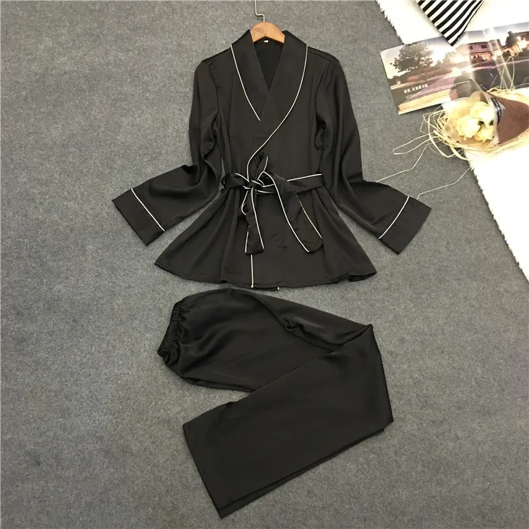 Fdfklak черная/темно-синяя одежда для сна сексуальная пижама женская шелковая одежда для сна комплект весна лето Домашняя одежда Q1269