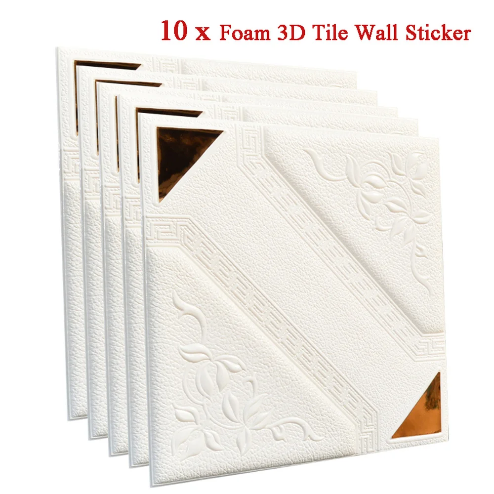 

10Pcs/set 3D Foam European Floral Tiles Self-Adhesive DIY Background Wall Decor Wall Sticker Removable Wallpaper Panels 30*30cm