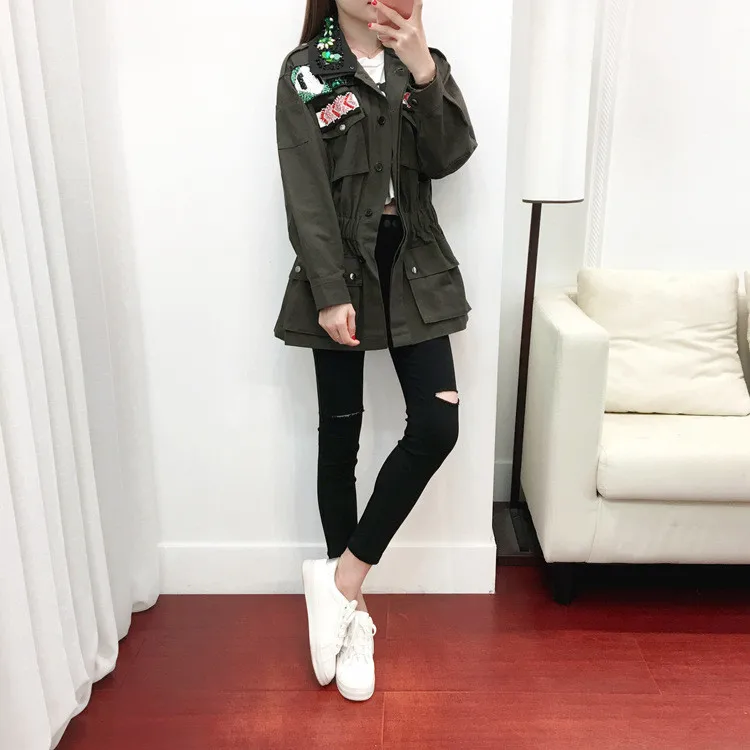 European luxuty diamonds trench coats New 2018 Autumn Military Windbreaker coat Fashion women vintage Dust coat D148 Coats