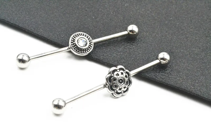 

Lot50pcs 14 г хирургические стальные промышленные ушные леса, драгоценные камни, хрящевая спираль, ювелирные изделия для тела, серьги для пирсинга