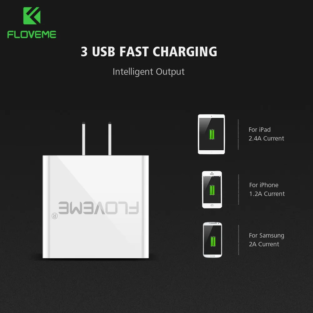 FLOVEME 15 Вт 3 порта USB зарядное устройство для смартфона светодиодный дисплей iPhone X 7 8