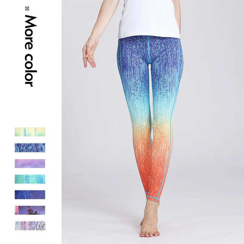 2017 New Women Colorful print Yoga Pants Elastic Fitness Gym High waist