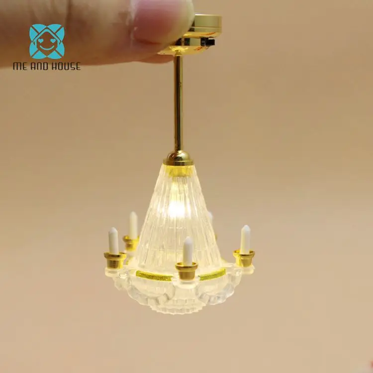 Dollhouse Lamp Miniatura Light Furniture Candle Chandelier Modern Ceiling Lamp battery-operated powered working light