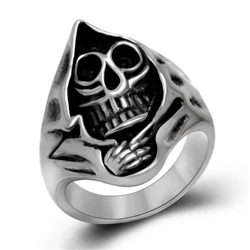 Skeleton skull ring Steel women biker jewelry halloween gift for Men