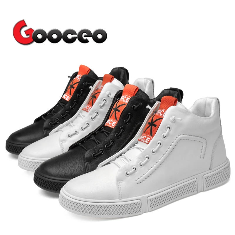 

Men's Flats Cotton Padded Boots Skateboarding Shoes High-top Lace Up Cow Genuine Leather Warm Black Fashion For Men Boys 6 inch