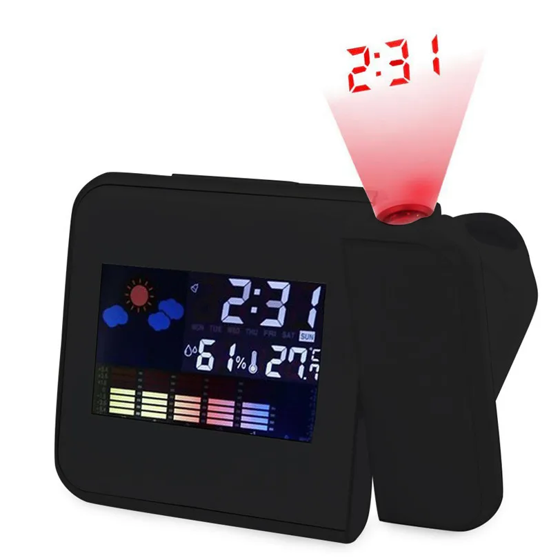 

LED Projection Digital Weather Snooze Alarm Clock LED Backlight Color Display Home Table Alarm Clock 9J18
