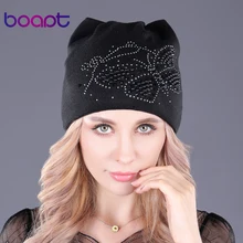 [boapt] внутри бархат двухъярусный хлопок тепло зимняя шапка для женщин кошачьи уши кепка жемчужный бабочка цветы головные уборы шляпа черепа черепах