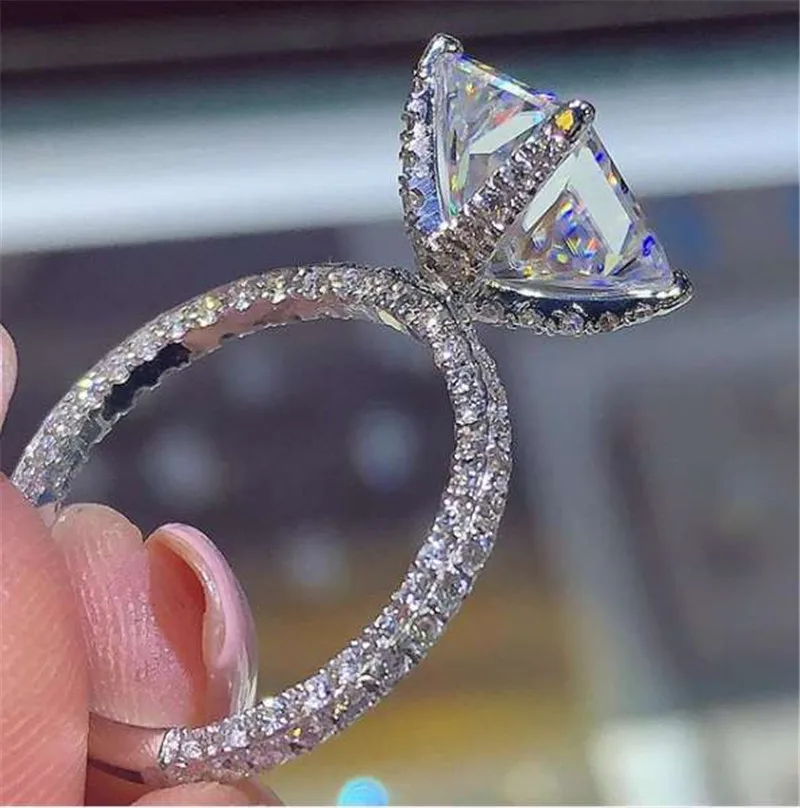 Кольцо ручной работы с квадратным камнем AAAAA Cz, 925 пробы Серебряное обручальное кольцо, кольца для мужчин и женщин, ювелирные изделия на палец, лучший подарок