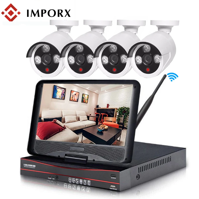 

IMPORX 4CH 720P HD 2TB HDD Wireless System NVR Kit With 10" LCD IR-Cut P2P Outdoor Home Video Surveillance WiFi Camera CCTV Kit