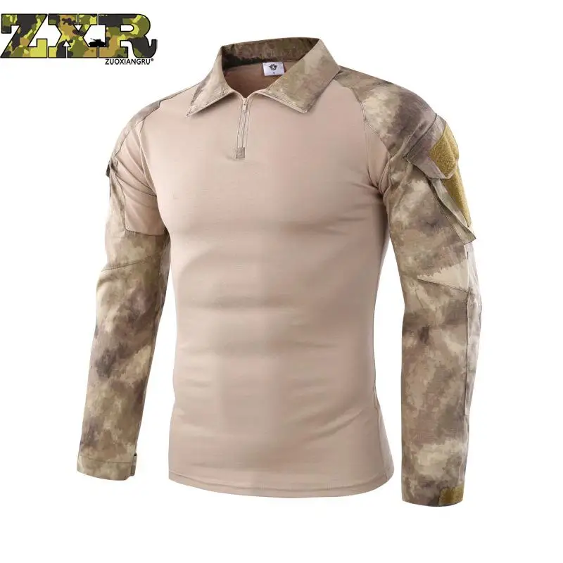 

Men Soldiers Combat Tactical Ruin Camouflage Army Hiking T-shirts Military Force Multicam Camo Long Sleeve Hunting T-shirt