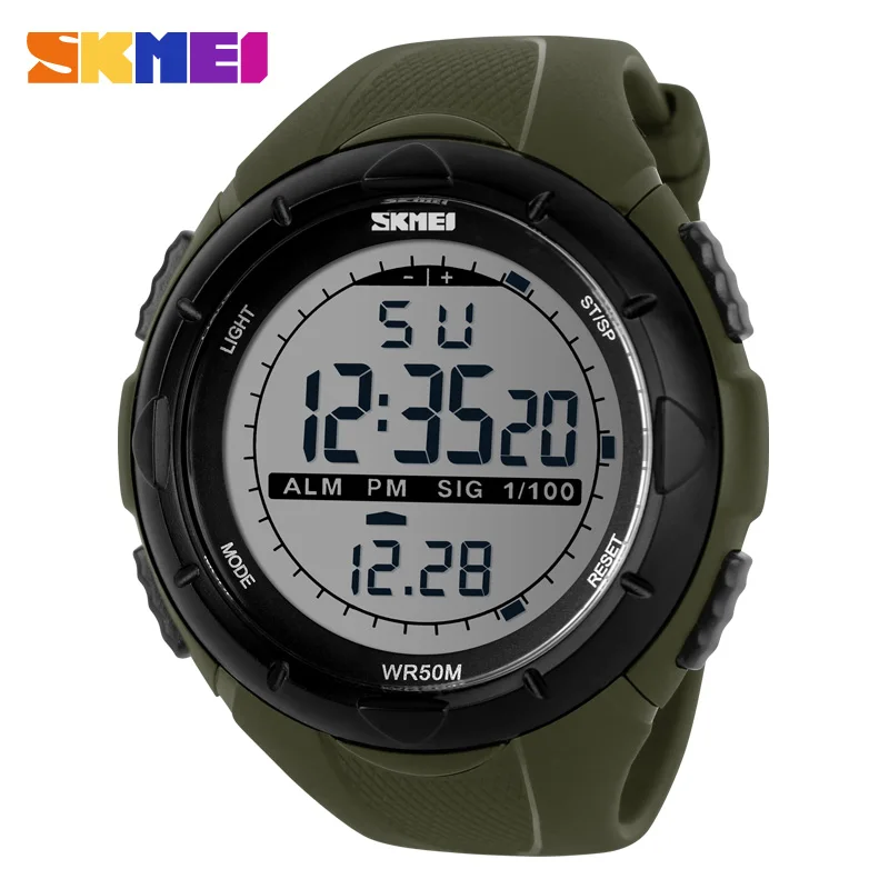 Skmei Брендовые мужские спортивные часы модные повседневные наручные часы многофункциональные светодиодные цифровые армейские часы 50 м часы для дайвинга и плавания - Цвет: Зеленый