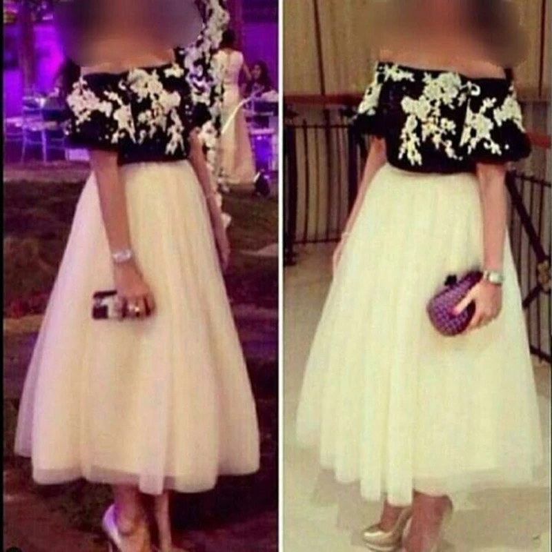 

New Arrival White Black Lace evening dress short 2024 Tea length Cheap evening gowns Robe de soiree formal dress