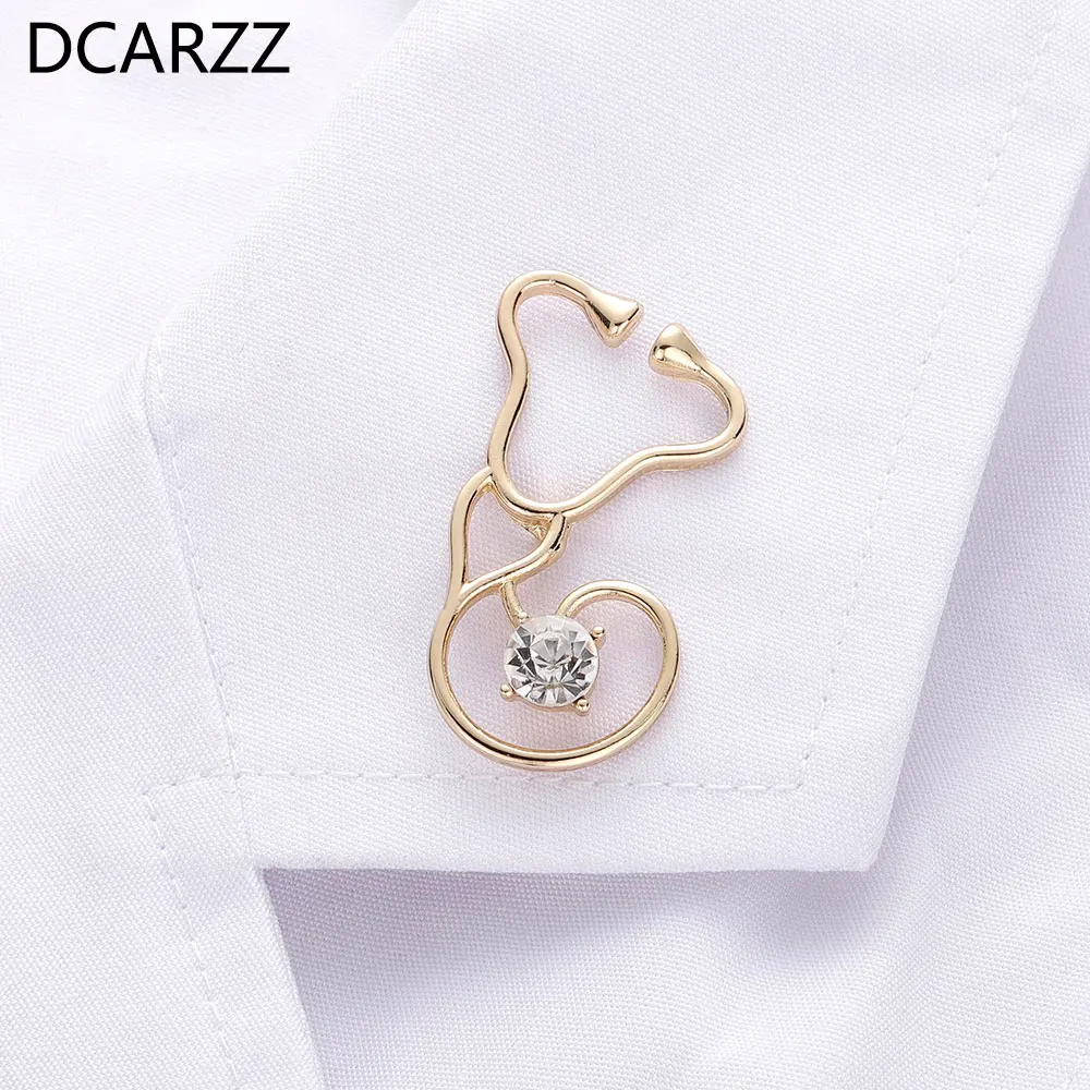 

2019 Crystals Stethoscope Heart Pin Rose Gold Metal Badge Brooches Medical Jewelry Gift for Doctor/Nurses Funny Pins Wholesale