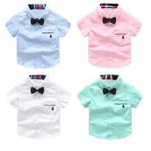 Детская рубашка летний топ с короткими рукавами для мальчиков, Новое поступление, рубашка для маленьких мальчиков школьные рубашки для мальчиков рубашка для девочек с отложным воротником
