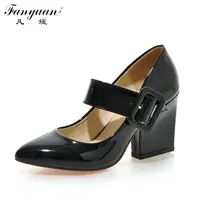 Party Pumps Women Shoes Pointed Toe Thick High Heels Big Buckle Strap 2017 Spring Summer Female Sweet Mary Jane Pumps Plus Size