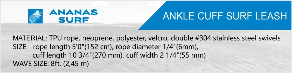 Ananas, поводок для серфинга, 5 футов, манжета на лодыжку, для ног, веревка для ног, короткий борд, защитный шнур, 6 мм, термополиуретановый шнур, двойные Вертлюги Из Нержавеющей Стали