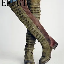 Effgt/; женские сапоги с эффектом потертости; лоскутные высокие сапоги на молнии; зимние сапоги для верховой езды; сапоги martin до колена на низком каблуке; chaussures; женская обувь