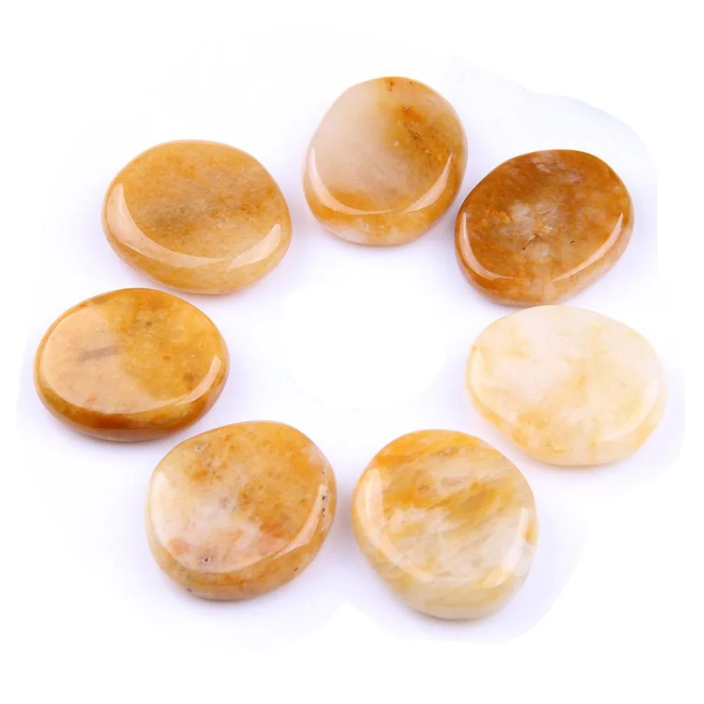 Meet Jo 7pcs Natural Yellow Jade Stone Solar Plexus Chakra Healing Reiki Crystals Plam Stones