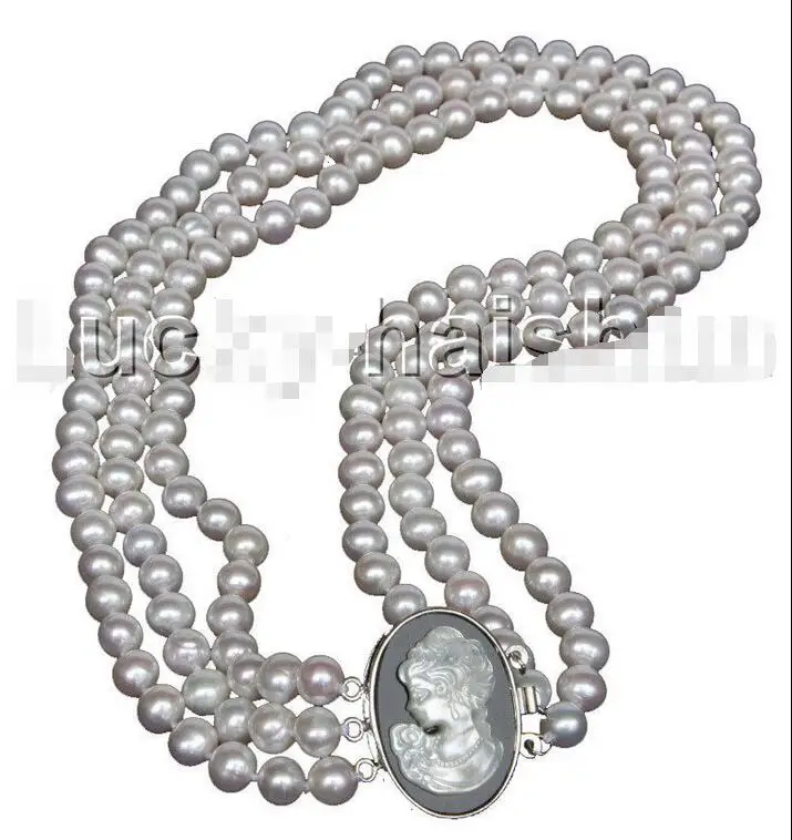 

FREE SHIPPING HOT sell new Style >>>>natural great luster 3row 16" 9mm round white freshwater pearls necklace j11683