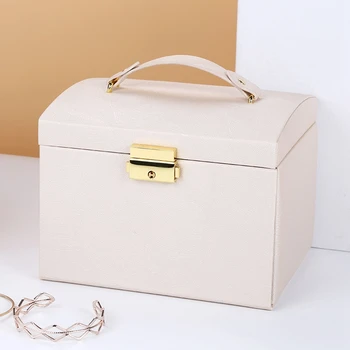 

New Jewelry Box Large Capacity Leather Storage Jewelry Box Earring Ring Necklace with Mirror Watch Jewelry Organizer
