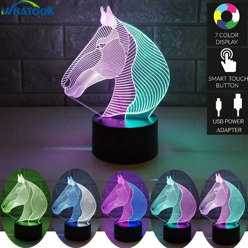 

Horse Head Double Color Abajur Led Lights Magic Table Lamp 7 Color Change 3D Visual Night light USB Baby Horse Toy Home Decor
