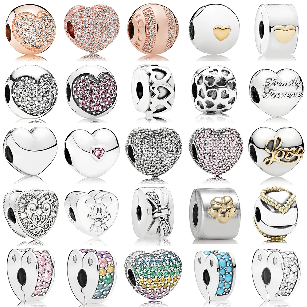 

NEW 100% 925 Sterling Silver Love Type Fix Buckle Safety Clip Charm ROSE Bead Collocation Bracelet DIY Bangle Factory Wholesale