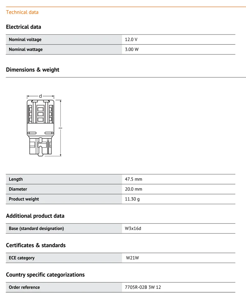 OSRAM СВЕТОДИОДНЫЙ T20 7705R 12 В 3 Вт W21W 7440 красный цвет светодиодный riving стандартный автомобильный Боковой габаритный фонарь поворотник светильник 80% энергосберегающая пара