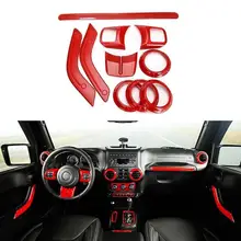 12Pcs/set Car Interior Accessories Trim Cover Frame Kits for Jeep Wrangler Red High Quality Steering Wheel Dashboard Accessory