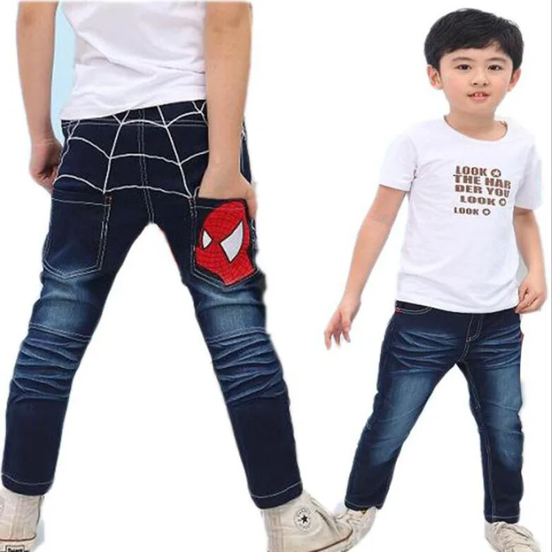 Baby boys jeans 2-8T kids spring warm pants infant autumn casual trousers children denim trousers boys cartoon jeans for boys - Color: blue