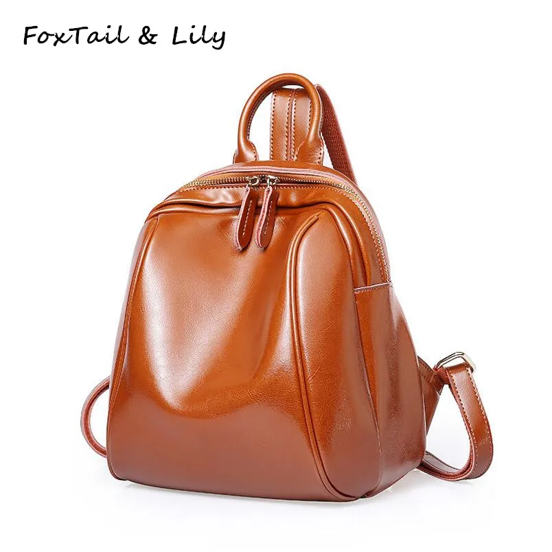 

FoxTail & Lily Wax Cowhide Vintage Women Backpack Genuine Leather School Backpacks for Girls Casual Small Travel Bags Designer
