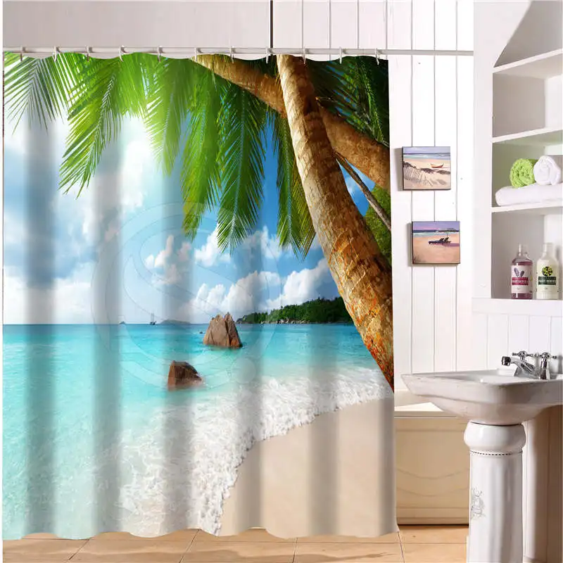 Custom Shower Curtain summer beach ocean clouds sky sea nature Fabric