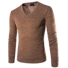 Мужские Длинные рукава пуловер с вырезом в виде буквы V Свитера повседневные однотонные мужские Вязаные свитеры модные облегающие мужские топы
