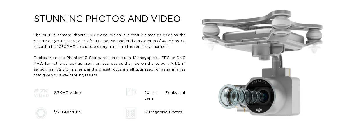 DJI Phantom 3 Standard FPV With 12MP Camera Shoots 2.4K Video RC Quadcopter RTF Not Advanced Or Professional