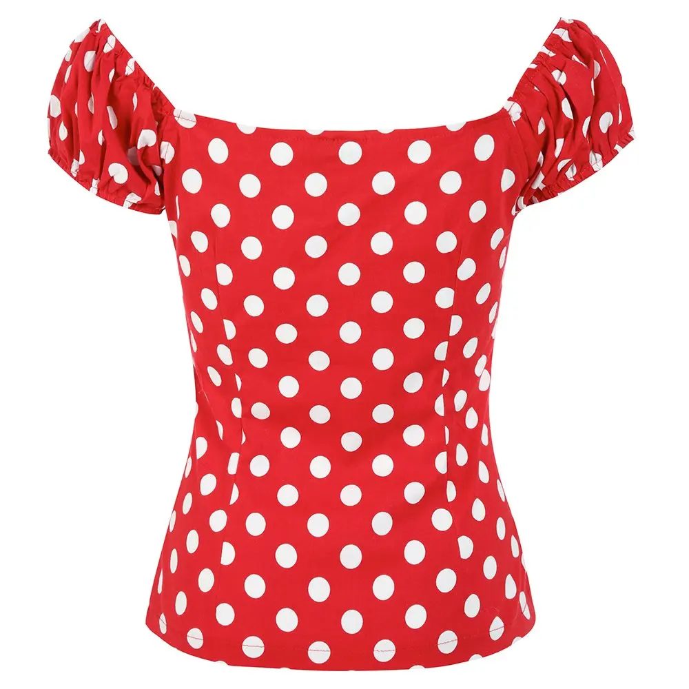 Red polka dot top women's Clearance