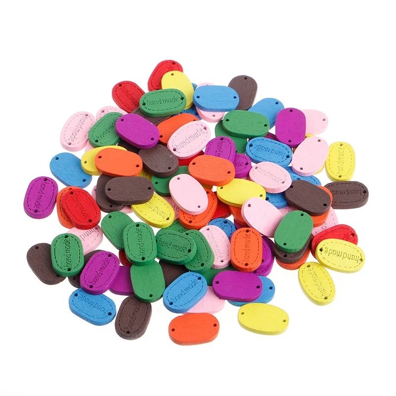 

100Pcs/Pack 2 Holes Wooden Buttons Hand Made Logo Sewing Scrapbooking DIY Craft W215