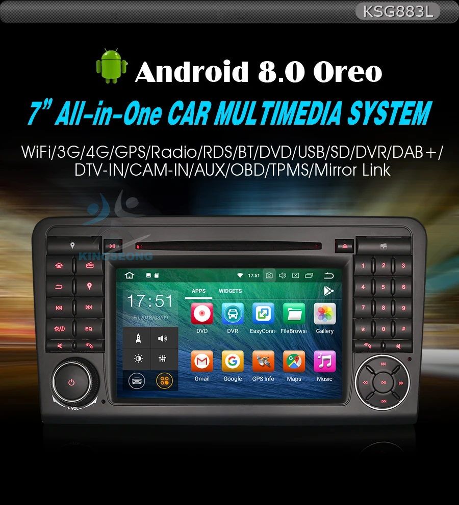 Clearance Android 8.0 Car Stereo DAB+CD GPS SatNav OBD WiFi 4G Radio RDS BT DVD SD Car DVD player for Mercedes Benz ML Class W164 0