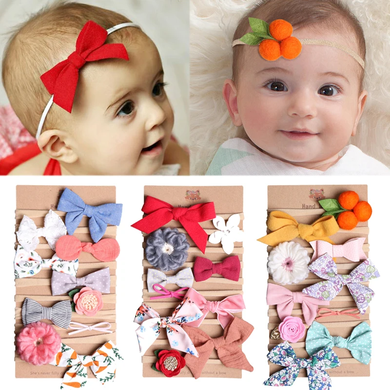 

10pcs/set Girls Elastic Nylon Headbands Flower Bowknot Hair Bands Tiara Photo Props Princess Headwear Party Hair Accessories