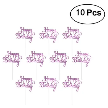 

10 Pcs Glitter Paper Happy Birthday Cake Toppers Children Kids Adult Birthday Party Cake Flag Decorations Supplies