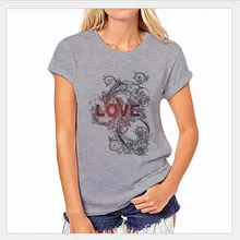 Новая международная торговля серого цвета с рисунками, женский, с круглым вырезом с коротким рукавом спортивные Бег футболка