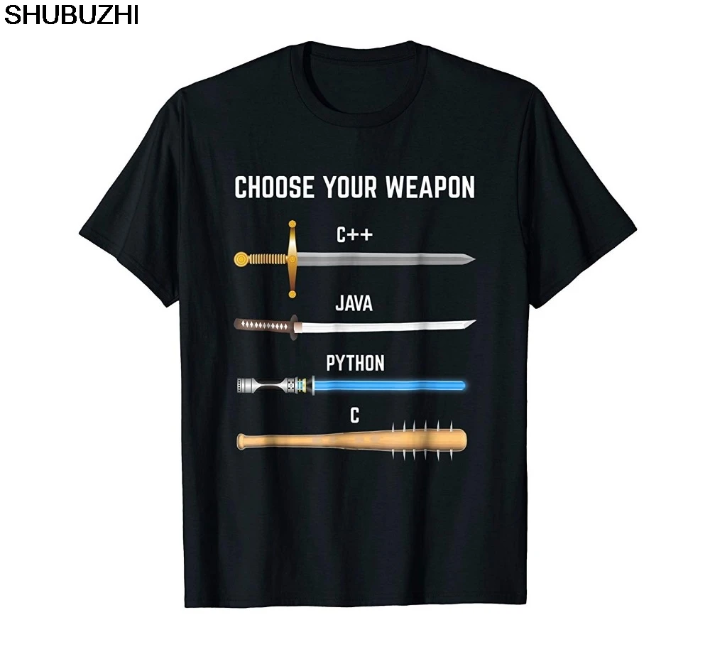 

Summer cotton Short Sleeve Plus Size Funny Programmer Choose Your Weapon T-Shirt Gift For Devs T Shirt