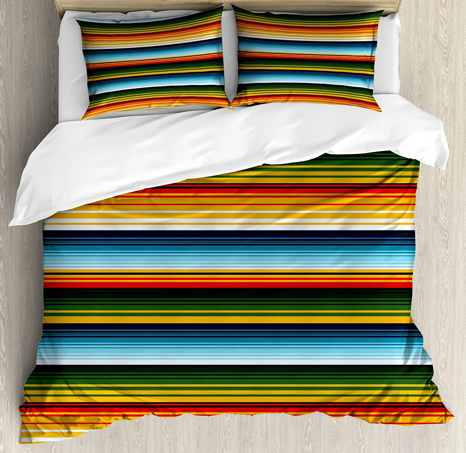 Striped Duvet Cover Set Mexican Inspirations in Hand Made Horizontal Lines Ornamental Style 4