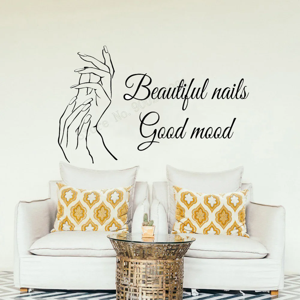 

Art Salon Sticker Beautiful Nails Wall Sticker Good Mood Quotes Room Decoration Decor Beauty Salon Decal Window Door Mural LY54
